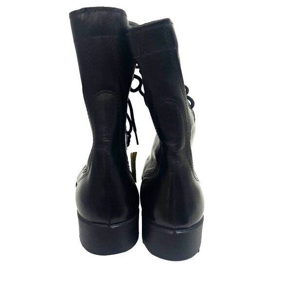 Mens Black Leather Lace Up Combat Jump Biker Boots US 6W Unisex Non Slip New - Picture 4 of 9